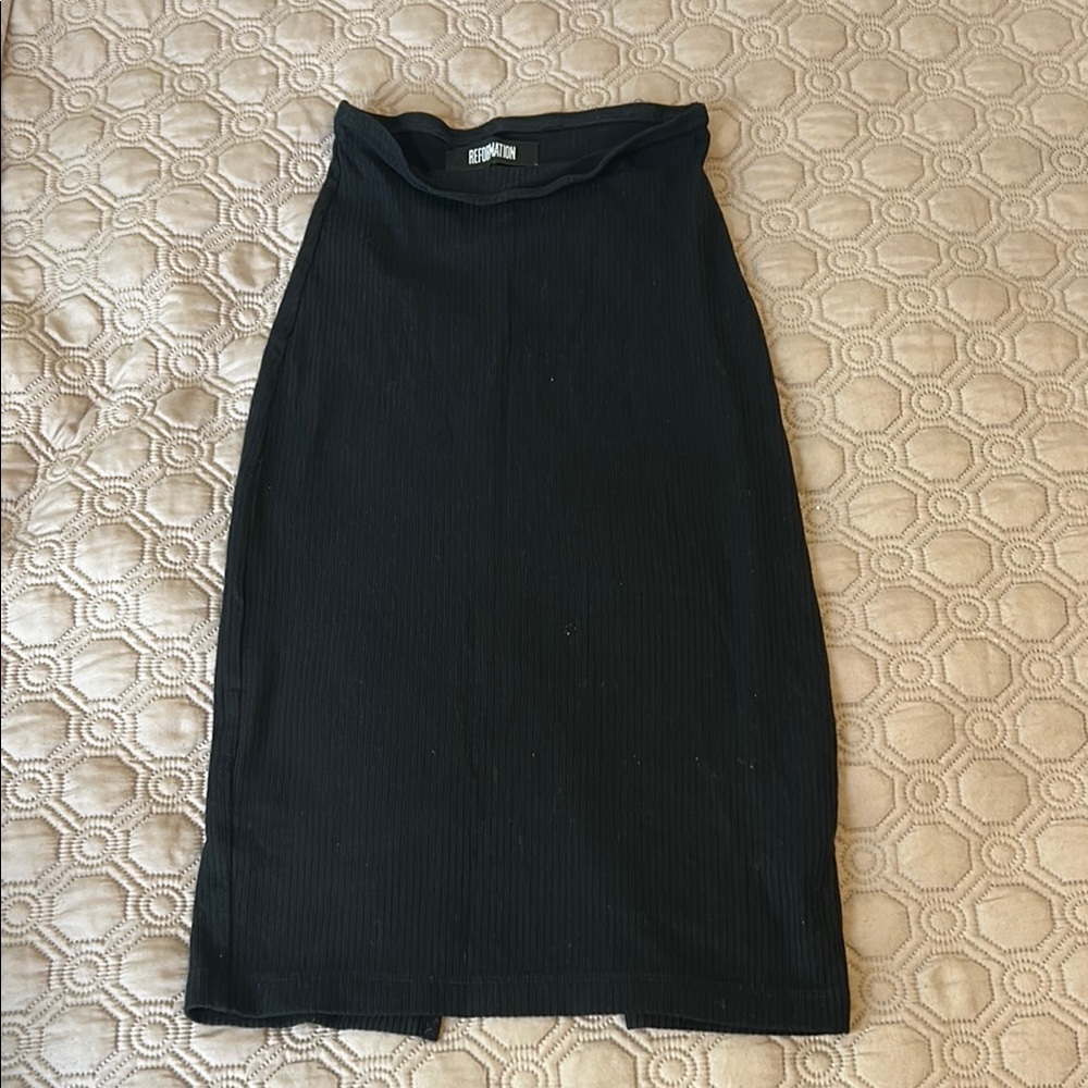 Reformation Black Ribbed Knee Skirt